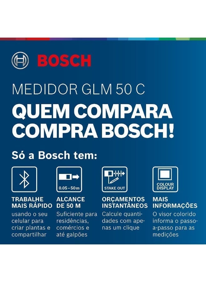 بوش بروفيشنال GLM 50 C جهاز قياس المسافات بالليزر الرقمي مدى 50 متر مع بلوتوث وشاشة ملونة وقياس المساحة والحجم والقياس غير المباشر - Image 5