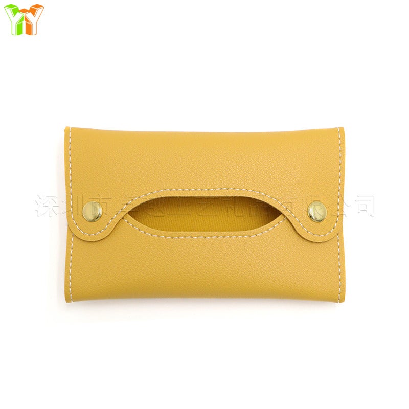 Generic Portable Mini Paper Towel Bag PU Leather Detachable Baby Wet Towel Box Home Use Portable Sanitary Napkin Holder Yellow