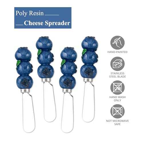 Supreme Housewares Blueberry Cheese Spreaders, Hand-Painted Resin Handles with Stainless Steel Blades for Spreading Cream Cheese, Butter, Jam, or Sandwich, Set of 4 - Image 3