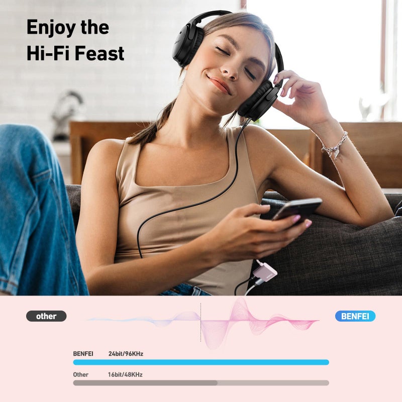 BENFEI USB C to Audio Jack Adapter with 60W Fast Charging, USB-C to 3.5mm Female Headphone Compatible with iPhone 16/15 Pro Max/Pro, Samsung Galaxy S24/S23/S22/S21 Ultra, iPad Pro, Pixel 8 Pink - Image 3