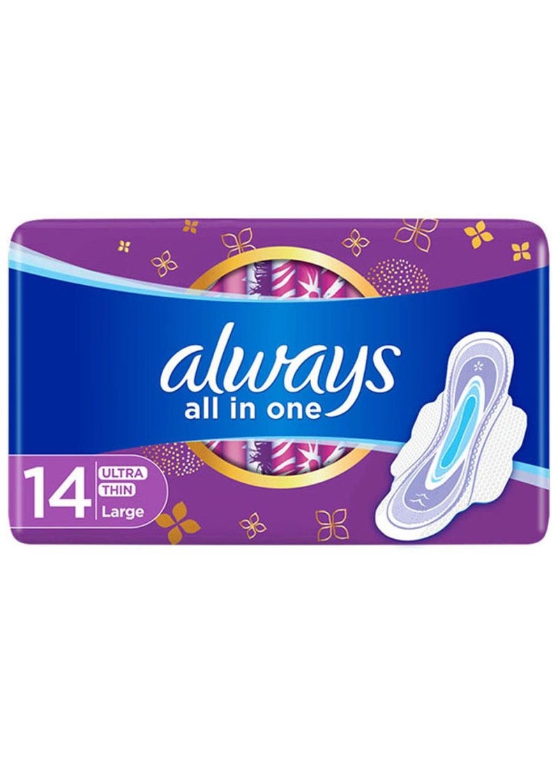 أولويز فوط صحية دايموند رفيعة للغاية وكبيرة الحجم من أولويز، 14 فوط