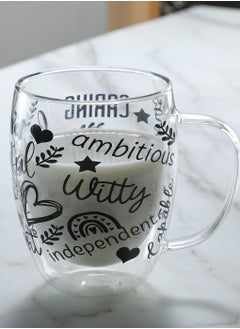 1Chase Borosilicate Positive Quote Printed Double Wall Glass Cup with Handle and Straw 350 ML (Set of 2)  - Image 3