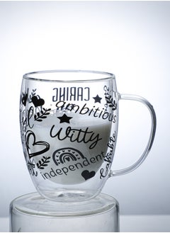 1Chase Borosilicate Positive Quote Printed Double Wall Glass Cup with Handle and Straw 350 ML (Set of 2)  - Image 2