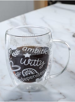 1Chase Borosilicate Positive Quote Printed Double Wall Glass Cup with Handle and Straw 350 ML (Set of 2)  - Image 4