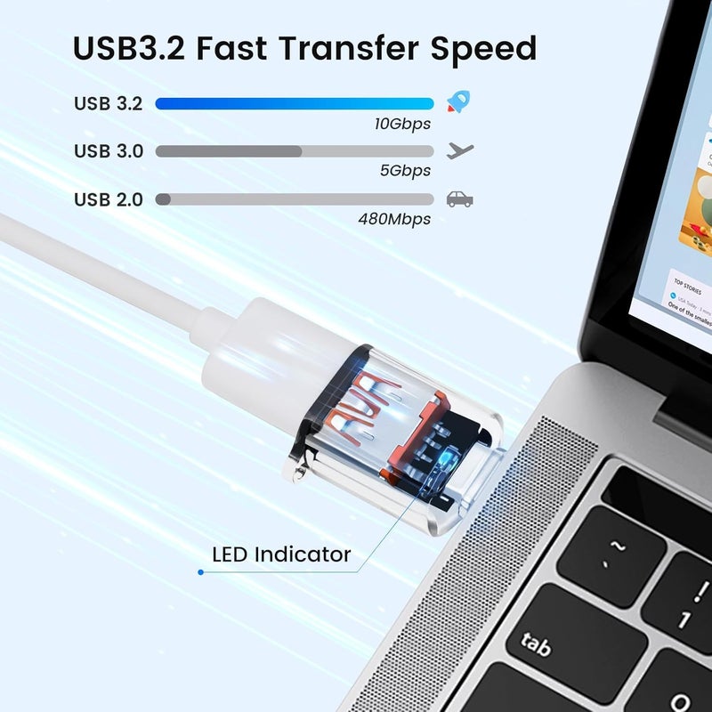 Tobo USB C Adapter (1 Packs), USB Type C Male to USB A 3.2 Female Converter, Thunderbolt 3 to USB Female OTG Adapter for Phone 16/15 Series, MaBook, Samung (Transparent) TD-1445CC - Image 5