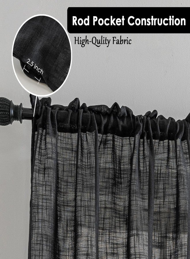 BD BEDA HOME Tassel Linen Textured Swag Curtain Valance for Farmhouses’ Kitchen; Light Filtering Rustic Short Swag Topper for Small Windows Bedroom Privacy Added Rod Pocket Design (Black 36x36-2PCs) - Image 2