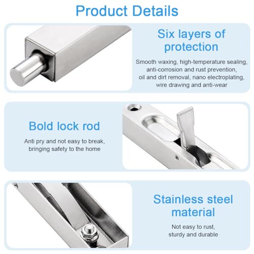 Serplex® 6 Inch Flush Bolt for Double Door, 304 Stainless Steel Flush Latch Bolts for Composite Wood Double Dummy Door Spring-Loaded Push Lever Bolt for Inactive Door Leaf, Double Doors & Cabinets - Image 3