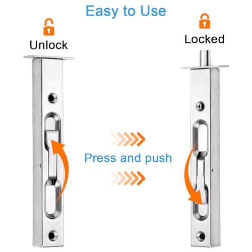 Serplex® 6 Inch Flush Bolt for Double Door, 304 Stainless Steel Flush Latch Bolts for Composite Wood Double Dummy Door Spring-Loaded Push Lever Bolt for Inactive Door Leaf, Double Doors & Cabinets - Image 4
