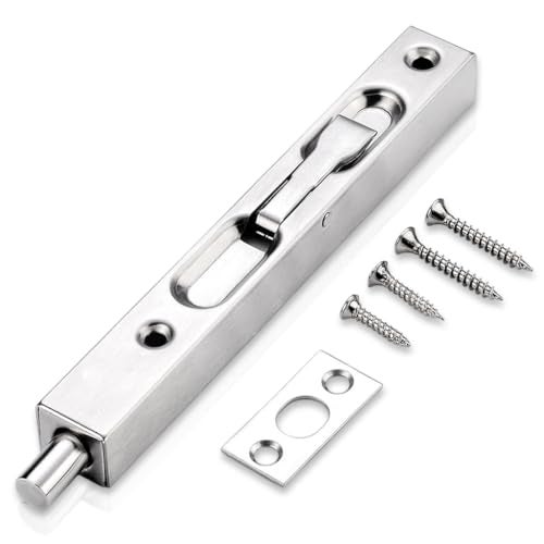 Serplex® 6 Inch Flush Bolt for Double Door, 304 Stainless Steel Flush Latch Bolts for Composite Wood Double Dummy Door Spring-Loaded Push Lever Bolt for Inactive Door Leaf, Double Doors & Cabinets - Image 1