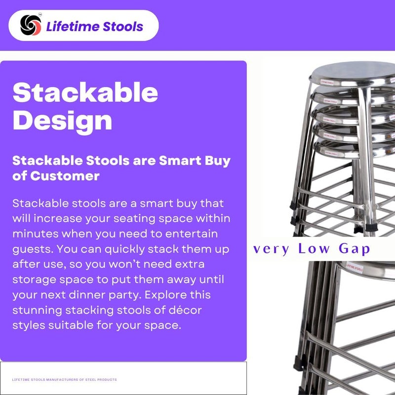 Lifetime Stools 18 inch Stainless Steel Stool for Sitting Round Shape ClinicHospitalsShopMedicalOfficeDoctorHotelOutdoor for Multipurpose use Pack of 3 - Image 5