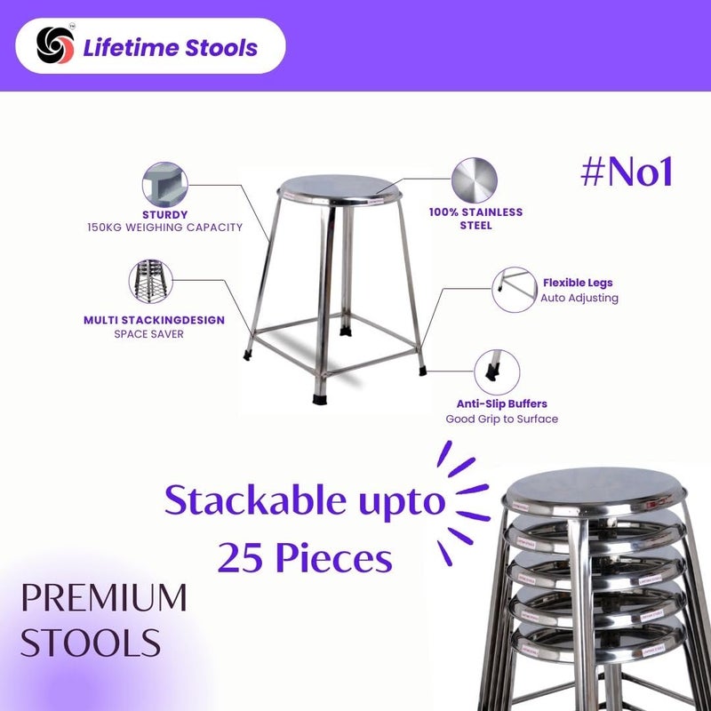 Lifetime Stools 18 inch Stainless Steel Stool for Sitting Round Shape ClinicHospitalsShopMedicalOfficeDoctorHotelOutdoor for Multipurpose use Pack of 3 - Image 4
