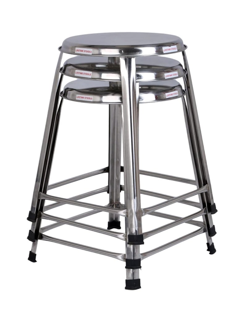 Lifetime Stools 18 inch Stainless Steel Stool for Sitting Round Shape ClinicHospitalsShopMedicalOfficeDoctorHotelOutdoor for Multipurpose use Pack of 3 - Image 3
