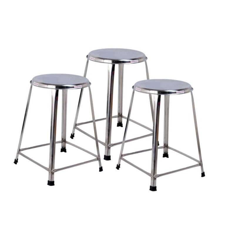 Lifetime Stools 18 inch Stainless Steel Stool for Sitting Round Shape ClinicHospitalsShopMedicalOfficeDoctorHotelOutdoor for Multipurpose use Pack of 3 - Image 1