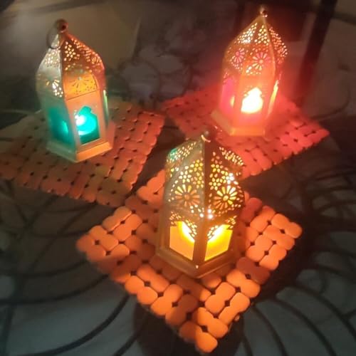 PALMY HANDICRAFTS Iron Tealight Holder Hanging Lantern Moroccan Tabletop & Home Decor with Wax (5 Pack 1 Piece Free with 6 Candle) (9 X 9 X 17 Centimeters) Adjustable - Image 5