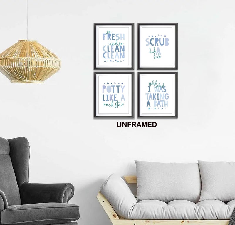 AEHIE So Fresh and Clean Colorful Bathroom Art Poster Prints for Home Kid Washroom Restroom Nursery Toilet Laundry Decor  Funny Bathroom Rules Word Decorations Prints Wall Art Unframed 4pcs 8x10in(Blue) - Image 2