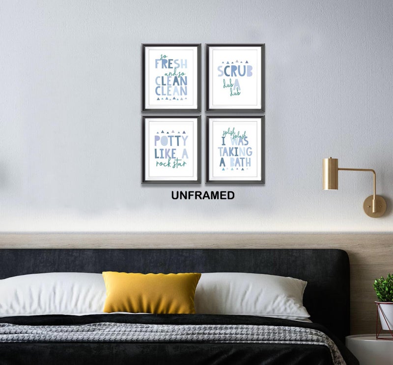 AEHIE So Fresh and Clean Colorful Bathroom Art Poster Prints for Home Kid Washroom Restroom Nursery Toilet Laundry Decor  Funny Bathroom Rules Word Decorations Prints Wall Art Unframed 4pcs 8x10in(Blue) - Image 4