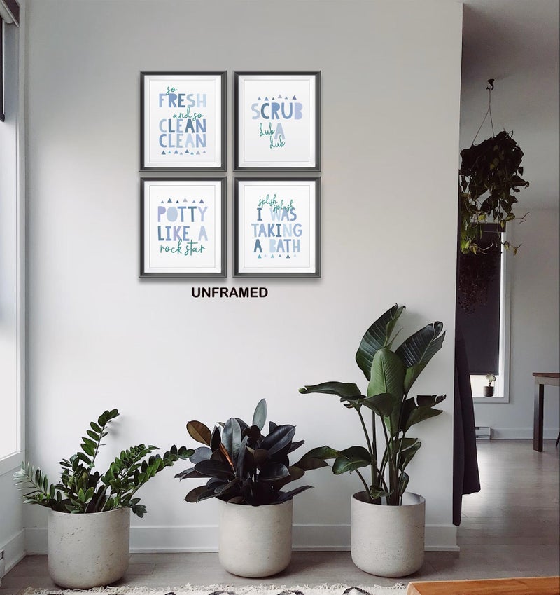 AEHIE So Fresh and Clean Colorful Bathroom Art Poster Prints for Home Kid Washroom Restroom Nursery Toilet Laundry Decor  Funny Bathroom Rules Word Decorations Prints Wall Art Unframed 4pcs 8x10in(Blue) - Image 3