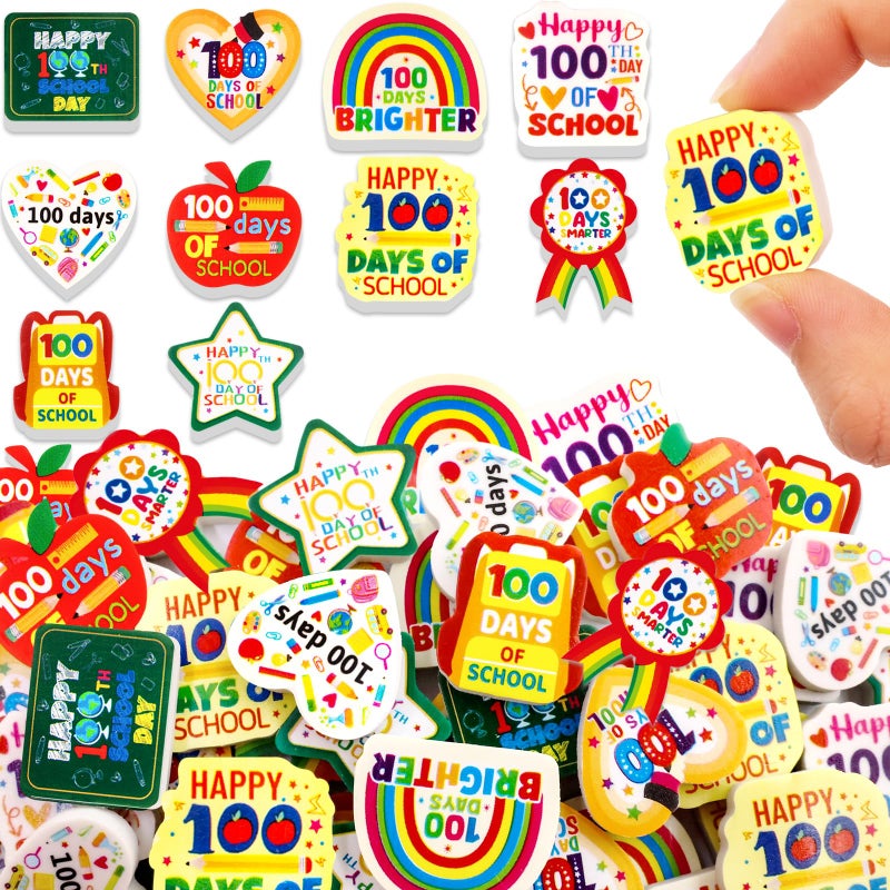 Ceiba Tree 60pcs 100 Days of School Erasers Bulk Happy 100th Day of School Mini Erasers for Kids Student Classroom Prizes Homework Rewards Supplies Party Favors - Image 2