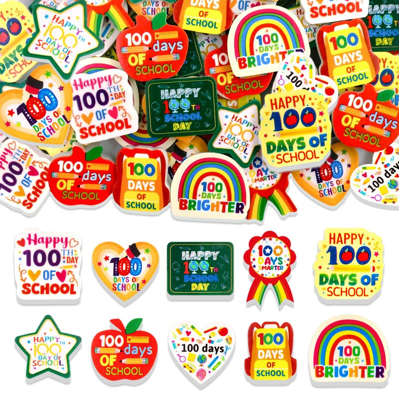 Ceiba Tree 60pcs 100 Days of School Erasers Bulk Happy 100th Day of School Mini Erasers for Kids Student Classroom Prizes Homework Rewards Supplies Party Favors - Image 1