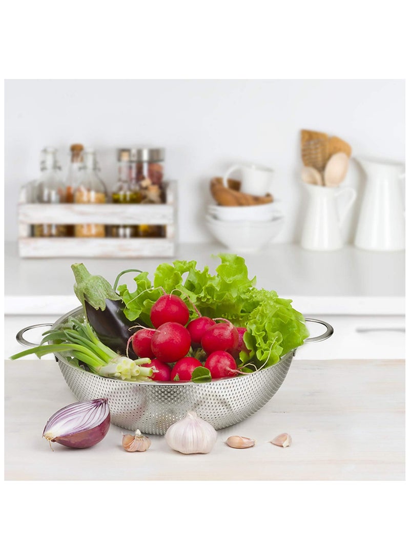 3-Piece Stainless Steel Colander with Fine Holes for Washing, Rinsing and Draining Fruit, Pasta and Rice, Heavy Duty and Dishwasher Safe, 28.5/25.5/22.5cm - Image 3