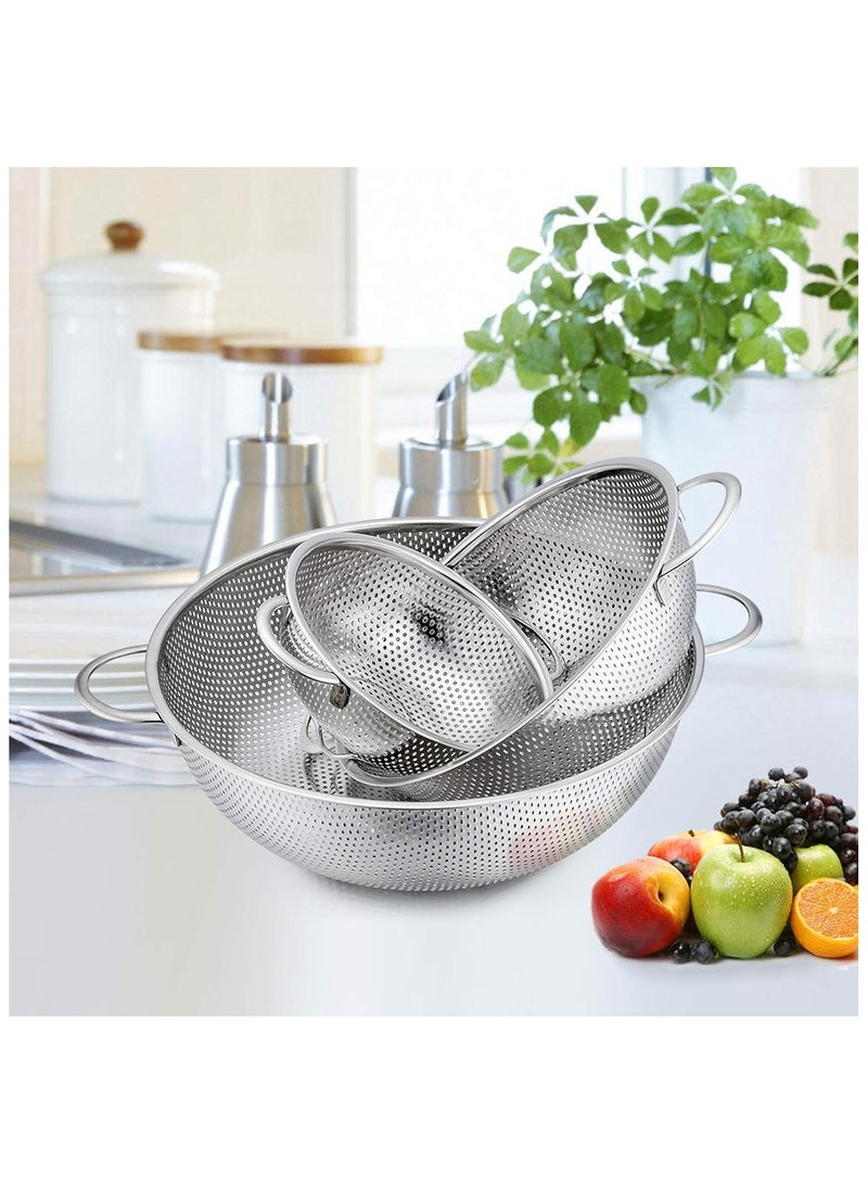 3-Piece Stainless Steel Colander with Fine Holes for Washing, Rinsing and Draining Fruit, Pasta and Rice, Heavy Duty and Dishwasher Safe, 28.5/25.5/22.5cm - Image 2