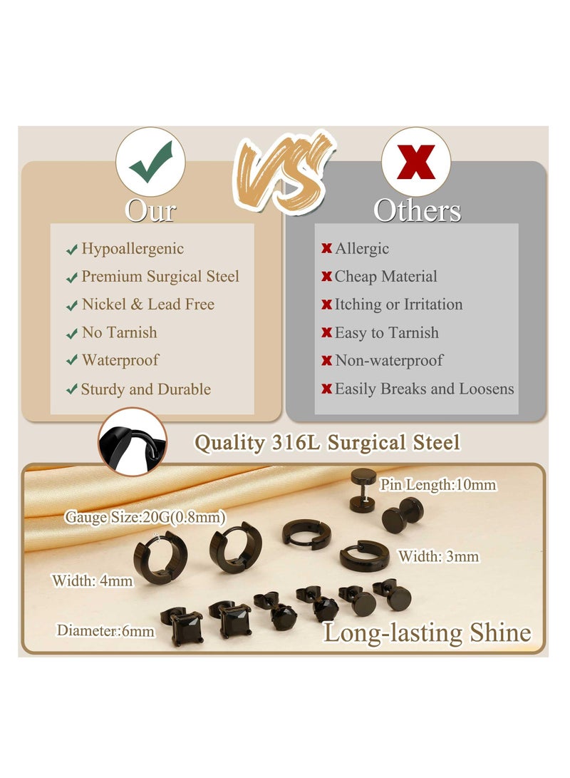 6 Pairs Stainless Steel CZ Stud Earrings for Women Mens Huggie Hoop Earrings Ear Piercing - Image 5