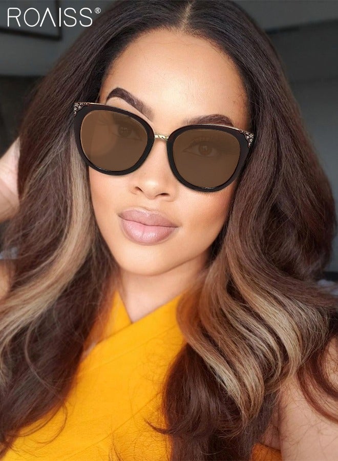 roaiss Women's Polarized Cat Eye Sunglasses, UV400 Protection Sun Glasses with Brown Frame Decorated with Stars Pattern, Fashion Anti-glare Sun Shades for Women with Glasses Case, 56mm - Image 2