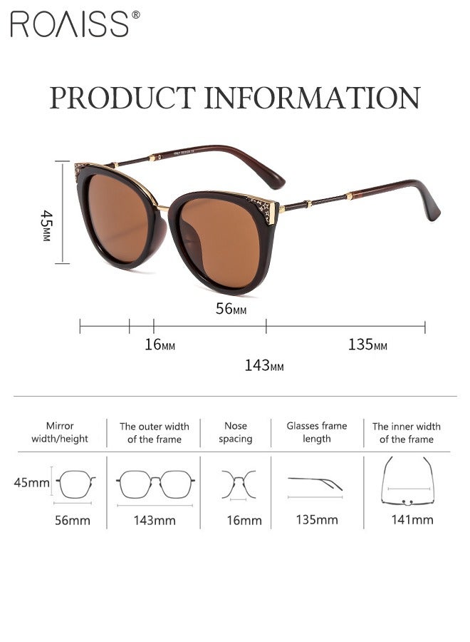 roaiss Women's Polarized Cat Eye Sunglasses, UV400 Protection Sun Glasses with Brown Frame Decorated with Stars Pattern, Fashion Anti-glare Sun Shades for Women with Glasses Case, 56mm - Image 3