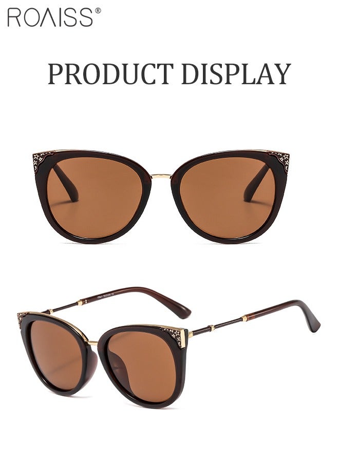 roaiss Women's Polarized Cat Eye Sunglasses, UV400 Protection Sun Glasses with Brown Frame Decorated with Stars Pattern, Fashion Anti-glare Sun Shades for Women with Glasses Case, 56mm - Image 5