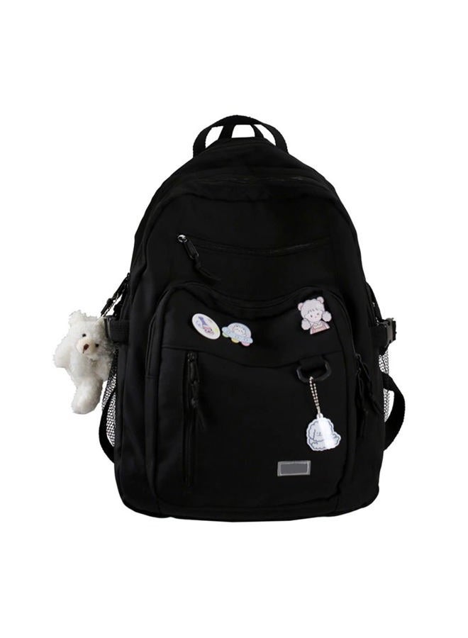 GAXOS Cute Aesthetic Backpack for School Middle Student Travel Backpack Teens Girls Bear Pin Book Bags, Black, Leisure - Image 1