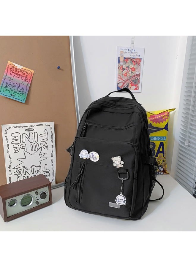 GAXOS Cute Aesthetic Backpack for School Middle Student Travel Backpack Teens Girls Bear Pin Book Bags, Black, Leisure - Image 3