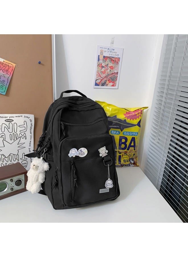 GAXOS Cute Aesthetic Backpack for School Middle Student Travel Backpack Teens Girls Bear Pin Book Bags, Black, Leisure - Image 2