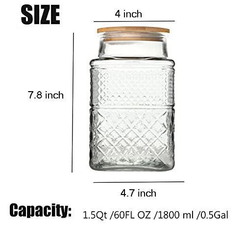 Prettidecor Large Glass Storage Jar, 60 FL OZ Glass Food Storage Containers with Bamboo Lid, Kitchen Containers Cereal Canisters Decorative Jar for Candy Snack Cookies Coffee Tea Nuts Airtight Jars - Image 3