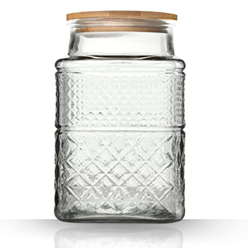Prettidecor Large Glass Storage Jar, 60 FL OZ Glass Food Storage Containers with Bamboo Lid, Kitchen Containers Cereal Canisters Decorative Jar for Candy Snack Cookies Coffee Tea Nuts Airtight Jars - Image 1