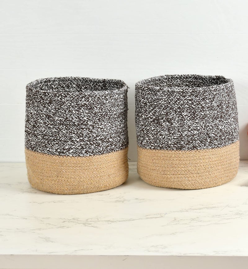 LaVichitra Braided Cotton Baskets | Planter Basket- Set of 2 (6 Inch), Coffee - Image 1