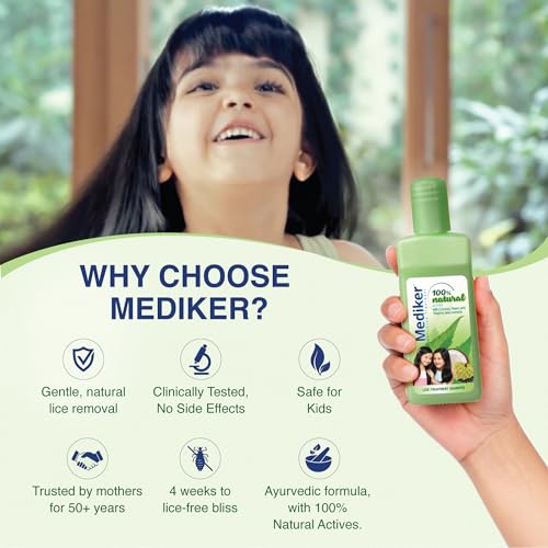 Mediker Anti Lice Combo, Anti lice Shampoo 50ml pack of 2 + Anti lice Oil + Lice Comb, 150 ml, Effective painless way of Lice removal, 100% Natural active with Coconut, Safe for kids - Image 5