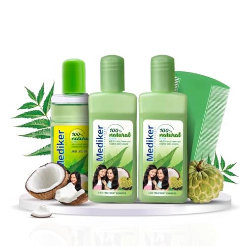 Mediker Anti Lice Combo, Anti lice Shampoo 50ml pack of 2 + Anti lice Oil + Lice Comb, 150 ml, Effective painless way of Lice removal, 100% Natural active with Coconut, Safe for kids - Image 1