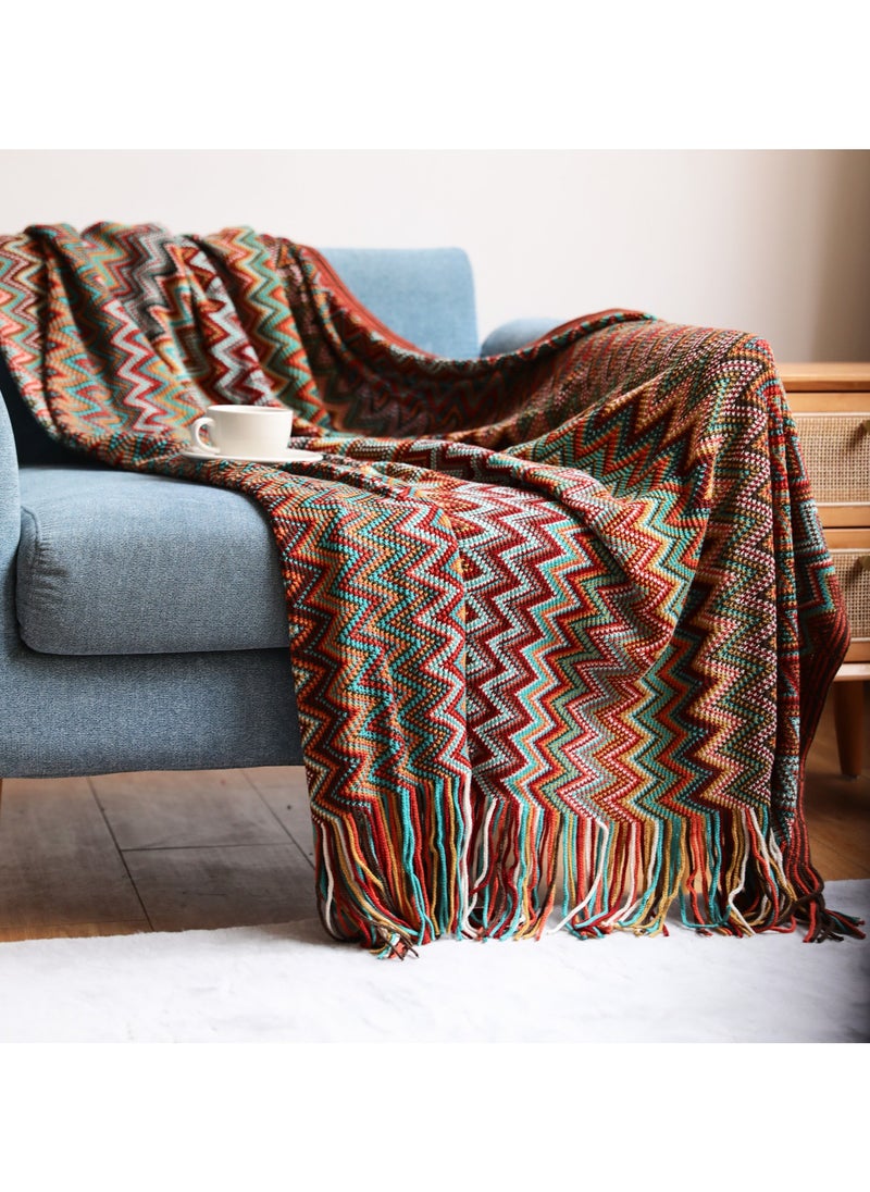 Sofa Blanket Bohemian style, knitted blanket, suitable for decoration or taking a nap