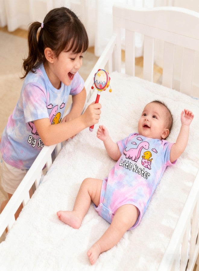 Funnycokid زي الأخت الكبرى والأخت الصغرى من Funnycokid، قمصان متطابقة للأطفال للفتيات، هدايا للبنات حديثي الولادة، تلوين قوس قزح وردي 5T 0-3M - Image 4