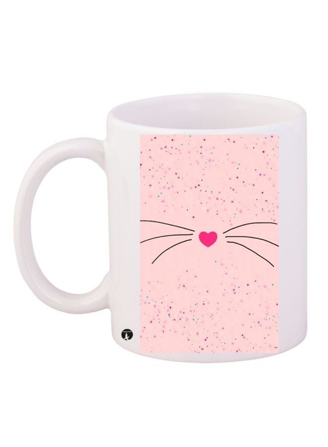 Heart Printed Coffee Mug White/Pink/Black 11ounce