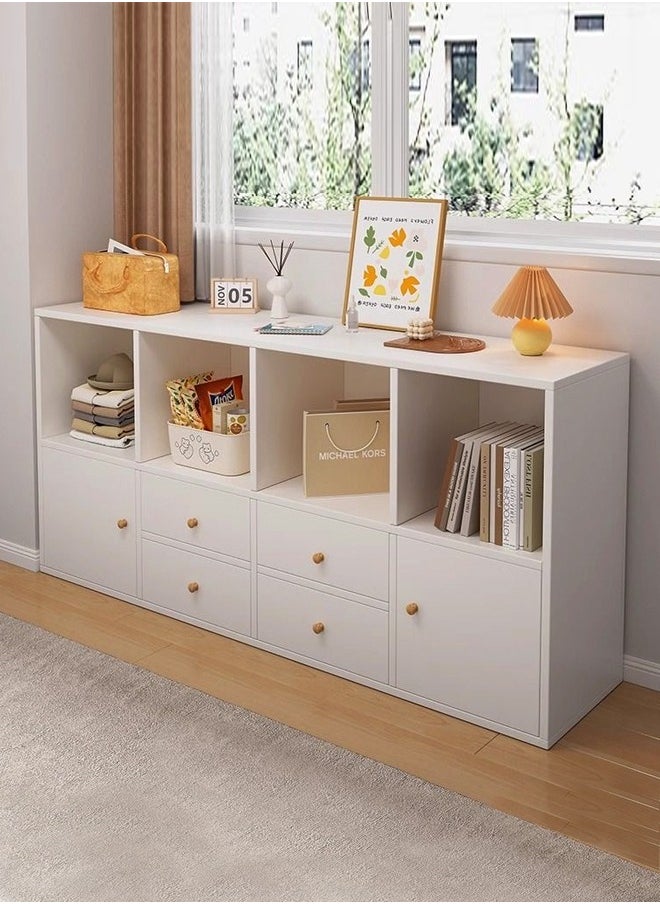 fashionhome - Multipurpose Use Floor Standing Storage Cabinet Multi Layers Bookcase Storage Organizer Display Rack with 4 Drawers and 2 Door Cabinets for Living Room Home Office 120x30x64 cm - Image 1