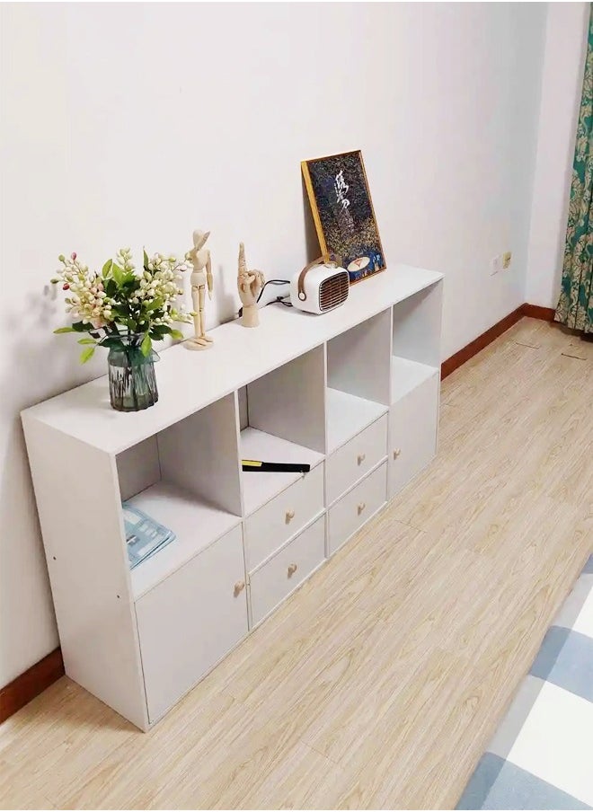 fashionhome - Multipurpose Use Floor Standing Storage Cabinet Multi Layers Bookcase Storage Organizer Display Rack with 4 Drawers and 2 Door Cabinets for Living Room Home Office 120x30x64 cm - Image 1