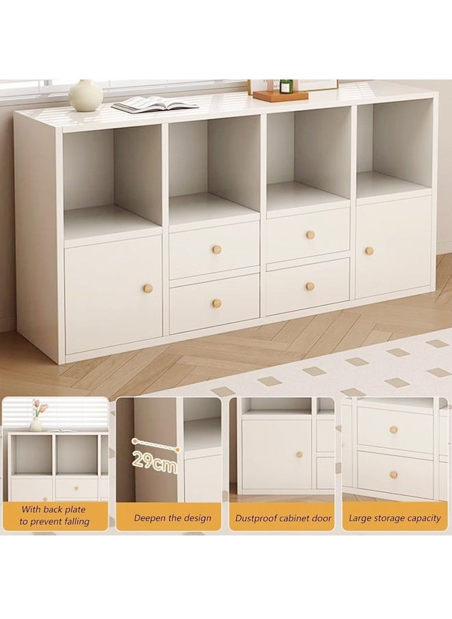 fashionhome - Multipurpose Use Floor Standing Storage Cabinet Multi Layers Bookcase Storage Organizer Display Rack with 4 Drawers and 2 Door Cabinets for Living Room Home Office 120x30x64 cm - Image 1