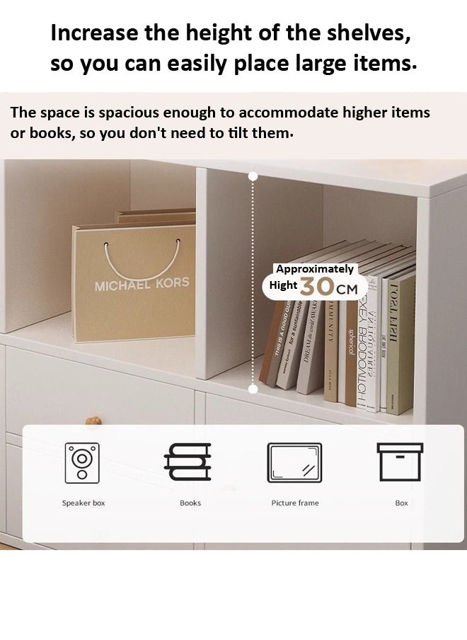 fashionhome - Multipurpose Use Floor Standing Storage Cabinet Multi Layers Bookcase Storage Organizer Display Rack with 4 Drawers and 2 Door Cabinets for Living Room Home Office 120x30x64 cm - Image 1