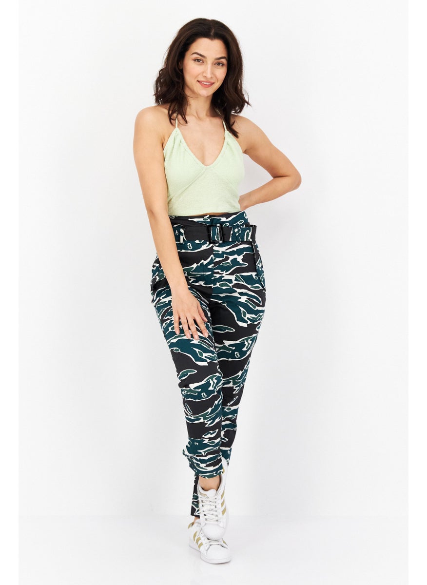 G-Star RAW - Women Allover Print Belted Pants, Green - Image 1