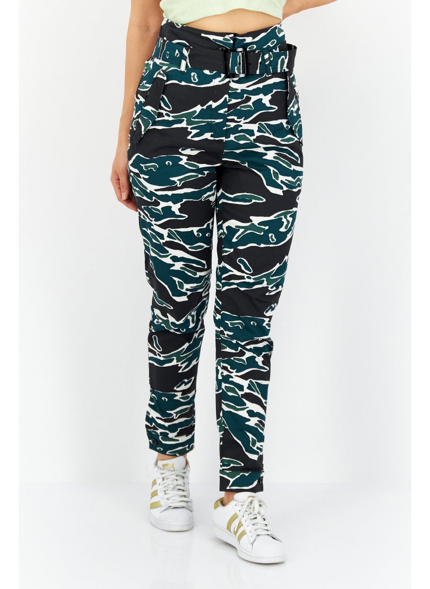 G-Star RAW - Women Allover Print Belted Pants, Green - Image 1