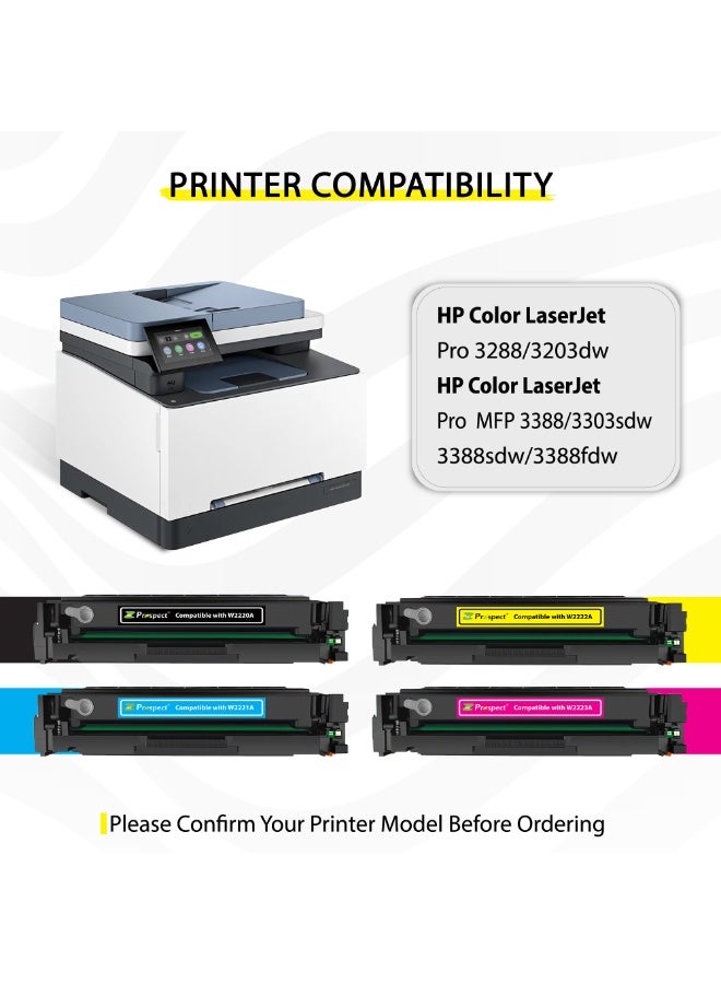 Prospect Toner Cartridge 222A Full Set W2220A BK W2221A CY W2222A YL W2223A MG Full Set Compatible Cartridges with HP Color LaserJet Pro 3288 3203dw MFP 3388 3303sdw 3388sdw 3388fdw (Black Cyan Yellow Magenta 4-Pack) - Image 4