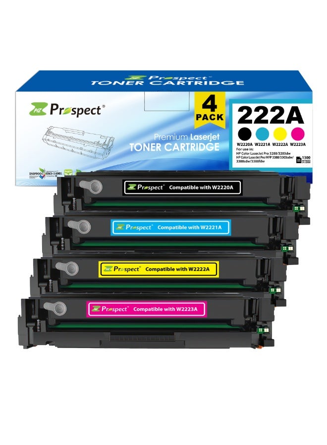 Prospect Toner Cartridge 222A Full Set W2220A BK W2221A CY W2222A YL W2223A MG Full Set Compatible Cartridges with HP Color LaserJet Pro 3288 3203dw MFP 3388 3303sdw 3388sdw 3388fdw (Black Cyan Yellow Magenta 4-Pack) - Image 1