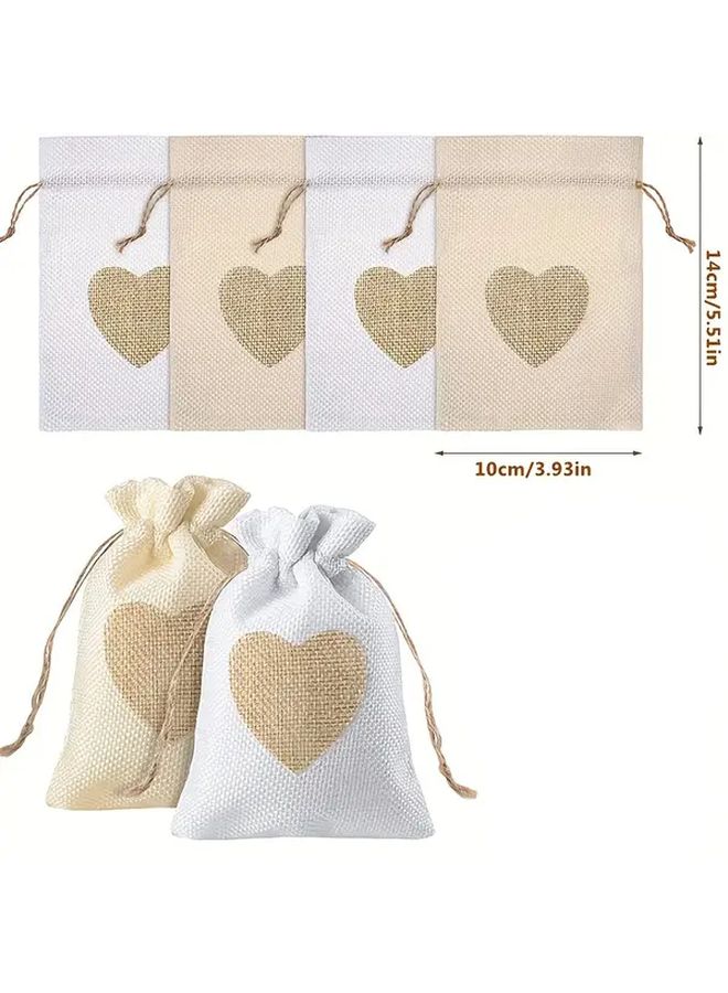 5pcs White Heart Burlap Gift Bags With Drawstring Closure And Thank You Tags - Image 2