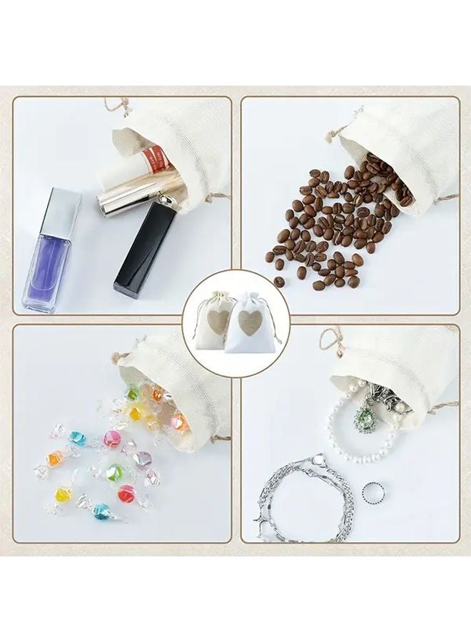 5pcs White Heart Burlap Gift Bags With Drawstring Closure And Thank You Tags - Image 5